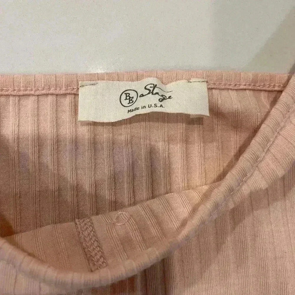 be Stage Pink Button Up Tie Front Cropped Ribbed Tank Top Women’s Size Medium - Picture 3 of 5